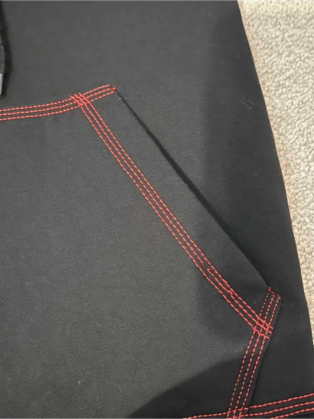 True Religion Black Hoodie with Red Contrast Stitching
